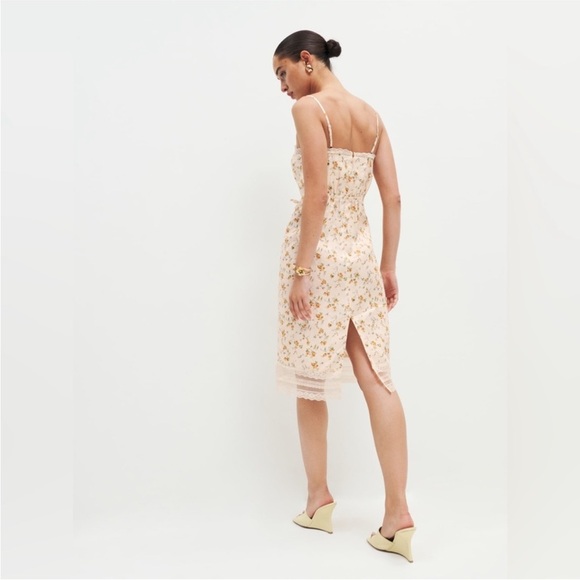 NWOT Reformation Julius Neena Linen Dress Butter Yellow Floral Size 2 Midi - Picture 4 of 9